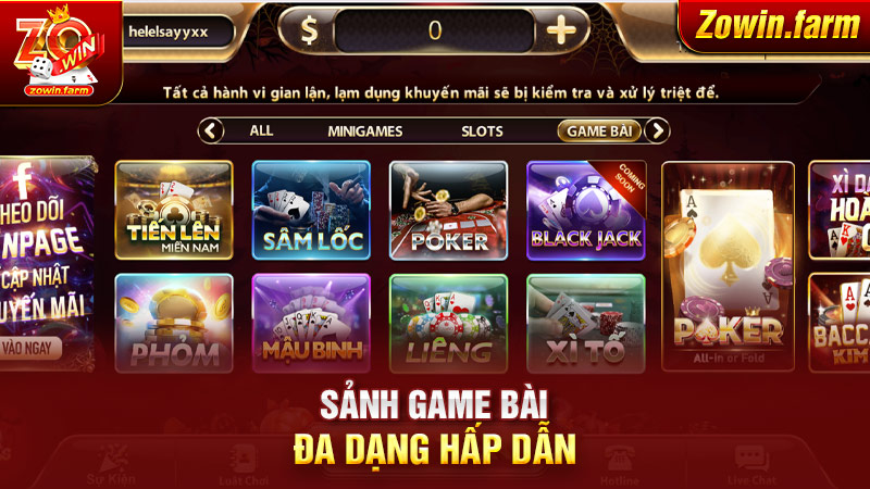 Sảnh Game Bài Đa Dạng Hấp Dẫn